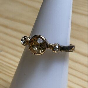Gold-Tone Rhinestone Ring With Clear Stones & Centerpiece